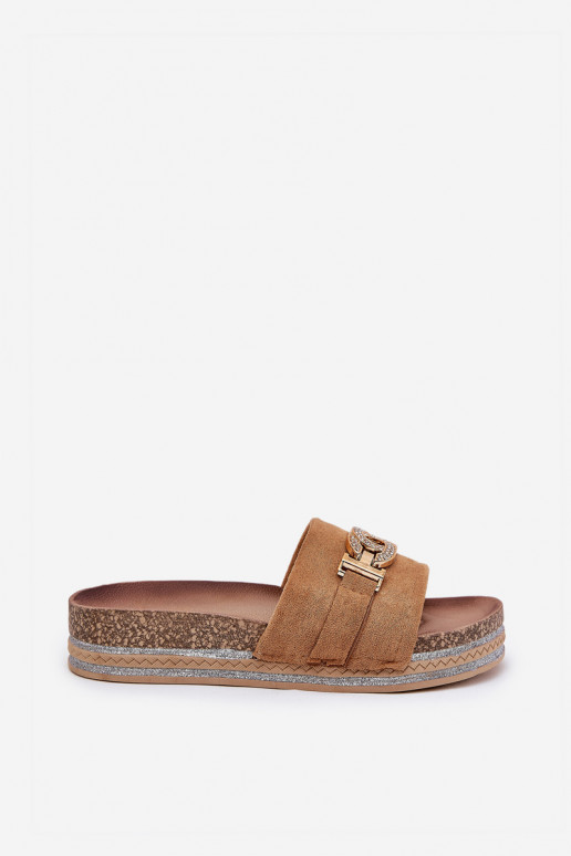 sieviešu čības Ze Zelta krāsasm Detalem ar platformu ar mirdzumu brūnas krāsas Eanes