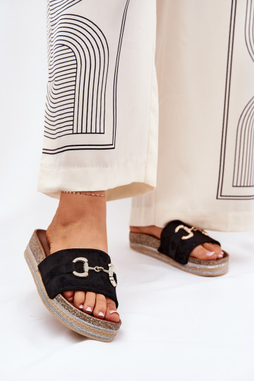 sieviešu čības ar platformu   Melns Morisela