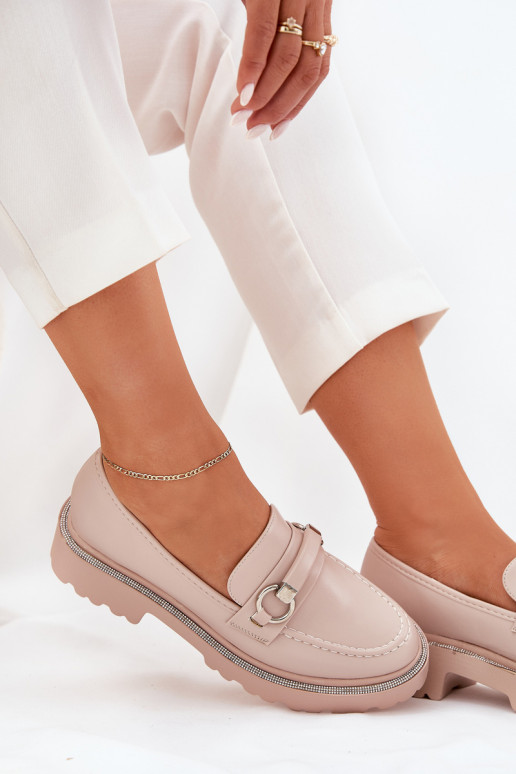 sieviešu mokasīni Dekorētas Cyrkoniami smilšu krāsas Patina sieviešu mokasīni Dekorētas Cyrkoniami smilšu krāsas Patina