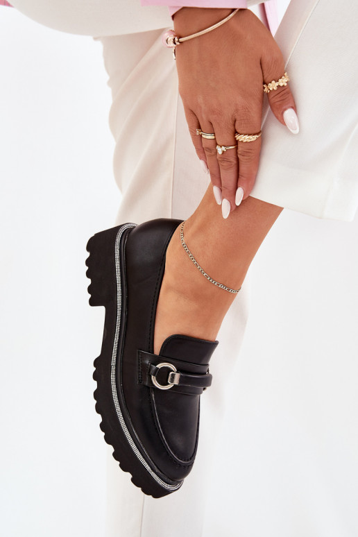 sieviešu mokasīni Dekorētas Cyrkoniami Melns Patina