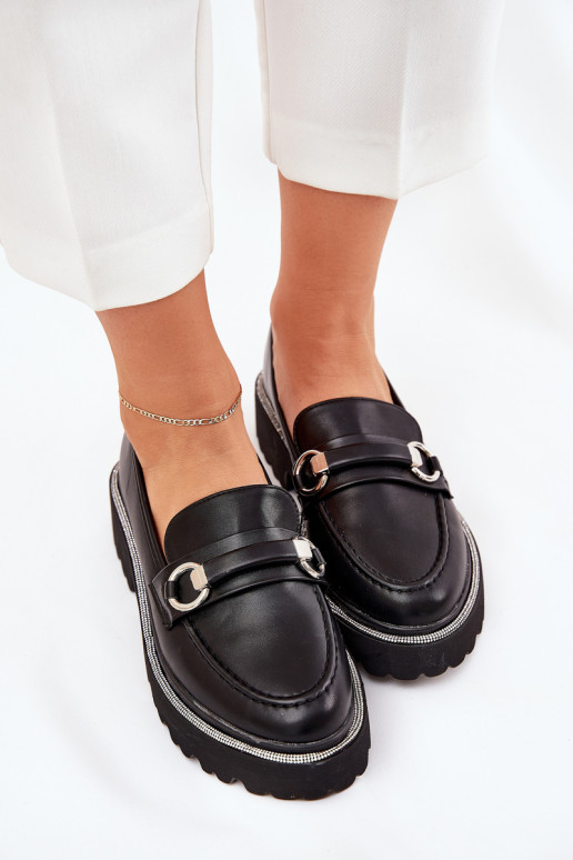 sieviešu mokasīni Dekorētas Cyrkoniami Melns Patina