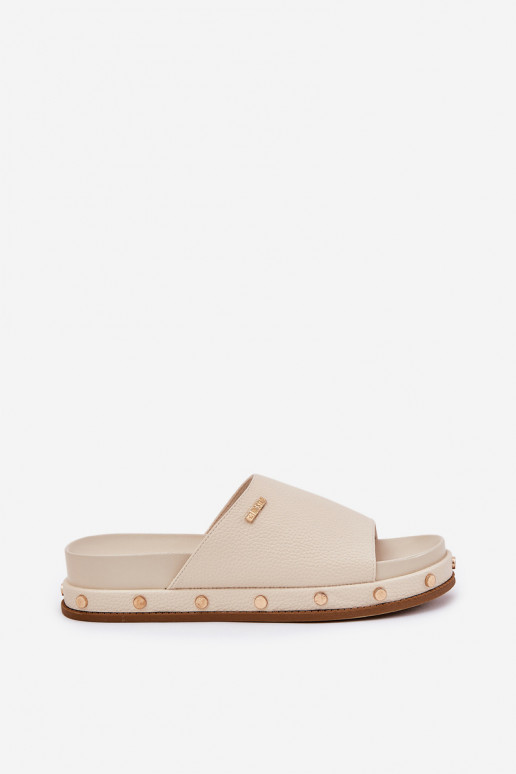 sieviešu čības ar platformu ar kniedēm Big Star RR274215 smilšu krāsas