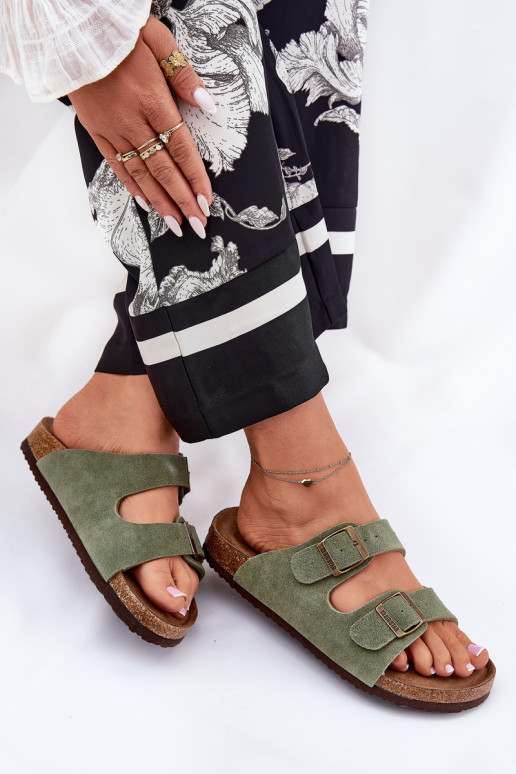 sieviešu zamšādas čības ar sprādzēm Big Star RR274A393 Zaļas krāsas