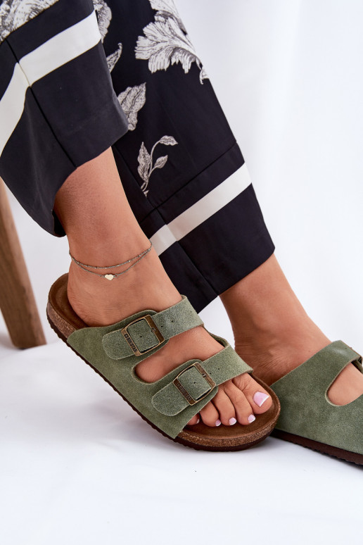 sieviešu zamšādas čības ar sprādzēm Big Star RR274A393 Zaļas krāsas