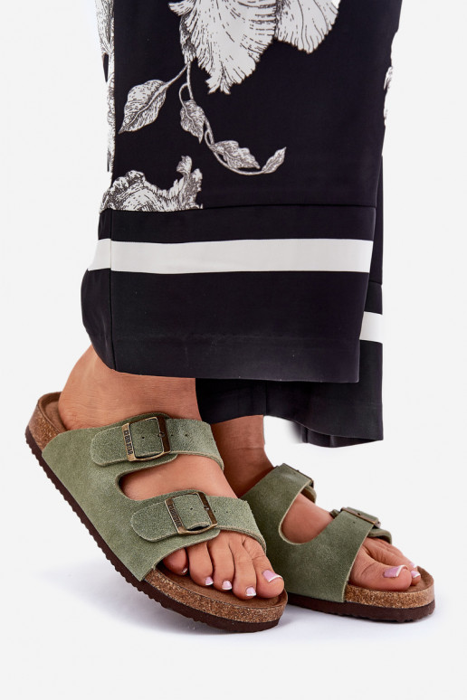 sieviešu zamšādas čības ar sprādzēm Big Star RR274A393 Zaļas krāsas