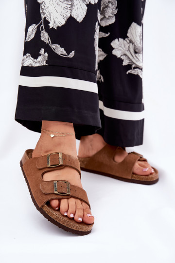 sieviešu zamšādas čības ar sprādzēm Big Star RR274A394 brūnas krāsas