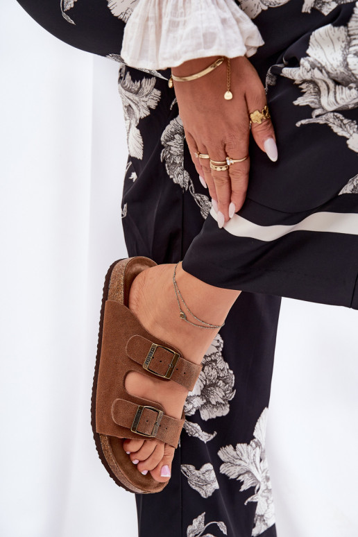 sieviešu zamšādas čības ar sprādzēm Big Star RR274A394 brūnas krāsas