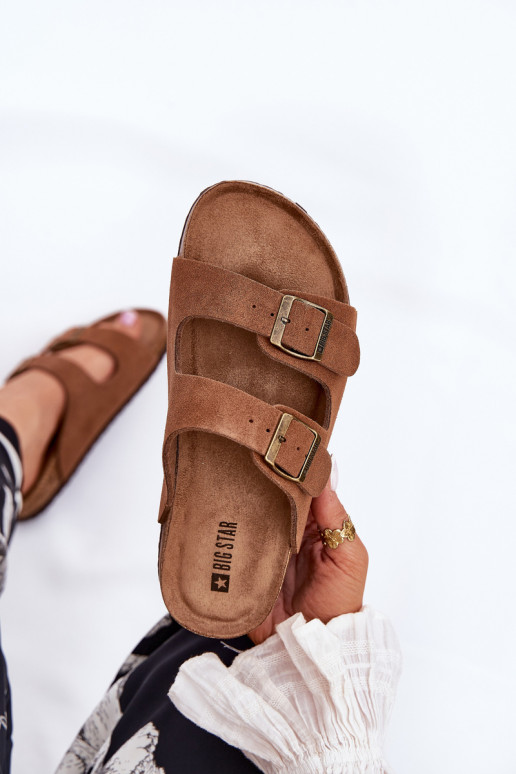 sieviešu zamšādas čības ar sprādzēm Big Star RR274A394 brūnas krāsas