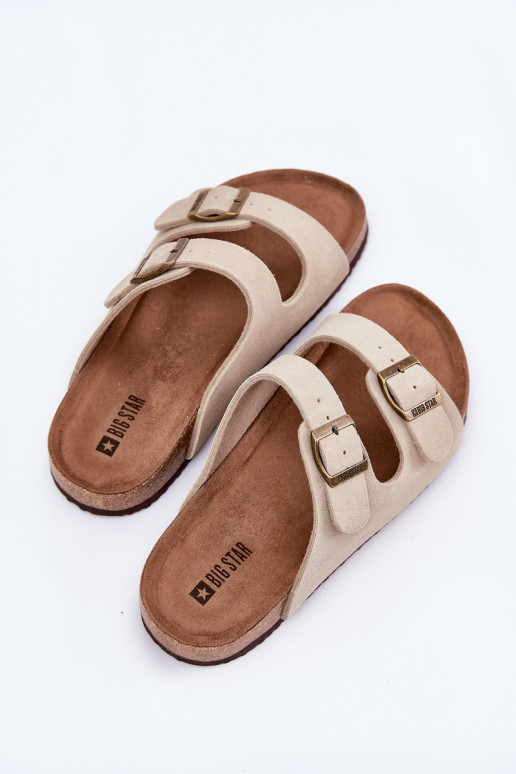 sieviešu zamšādas čības ar sprādzēm Big Star RR274A391 smilšu krāsas