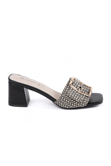 Tweedowe melns-balta krāsa čības  uz papēža