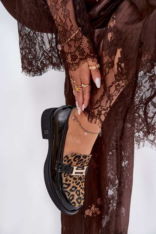 Āda Lakoti mokasīni ar leoparda kažokādas rakstu Vinceza 66790 melnas krāsas Āda Lakoti mokasīni ar leoparda kažokādas rakstu Vinceza 66790 melnas krāsas