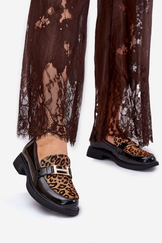 Āda Lakoti mokasīni ar leoparda kažokādas rakstu Vinceza 66790 melnas krāsas Āda Lakoti mokasīni ar leoparda kažokādas rakstu Vinceza 66790 melnas krāsas