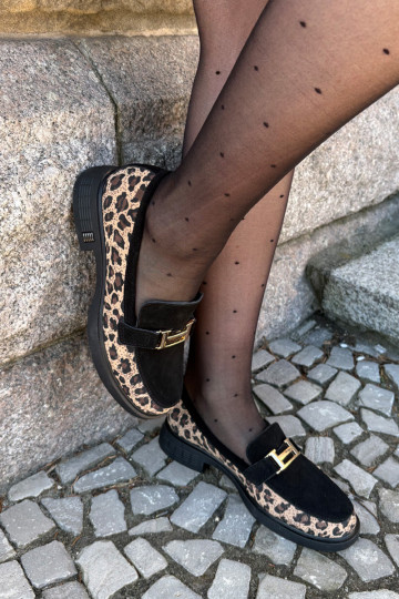 Zamšādas mokasīni Sieviešu ar leoparda kažokādas rakstu Vinceza 66791 melnas krāsas