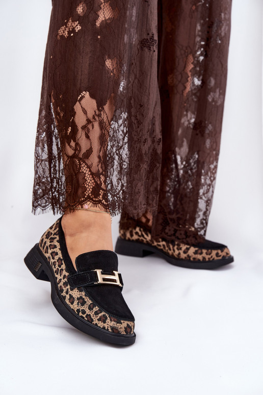 Zamšādas mokasīni Sieviešu ar leoparda kažokādas rakstu Vinceza 66791 melnas krāsas Zamšādas mokasīni Sieviešu ar leoparda kažokādas rakstu Vinceza 66791 melnas krāsas