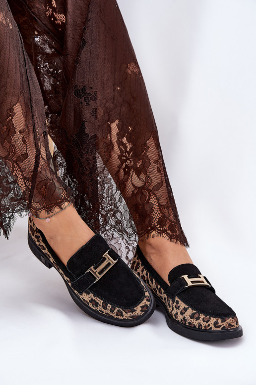 Zamšādas mokasīni Sieviešu ar leoparda kažokādas rakstu Vinceza 66791 melnas krāsas Zamšādas mokasīni Sieviešu ar leoparda kažokādas rakstu Vinceza 66791 melnas krāsas