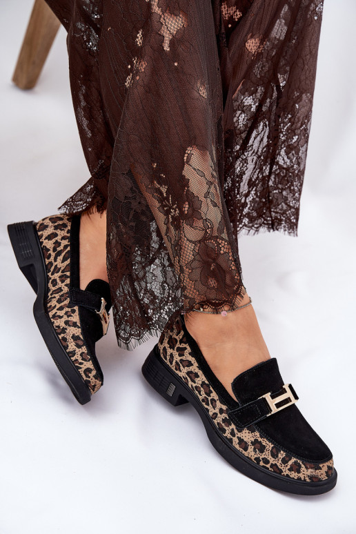 Zamšādas mokasīni Sieviešu ar leoparda kažokādas rakstu Vinceza 66791 melnas krāsas Zamšādas mokasīni Sieviešu ar leoparda kažokādas rakstu Vinceza 66791 melnas krāsas