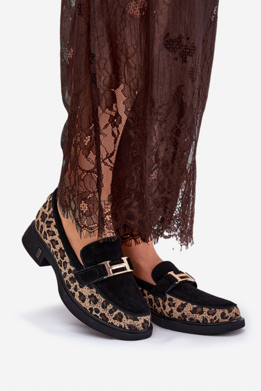 Zamšādas mokasīni Sieviešu ar leoparda kažokādas rakstu Vinceza 66791 melnas krāsas Zamšādas mokasīni Sieviešu ar leoparda kažokādas rakstu Vinceza 66791 melnas krāsas