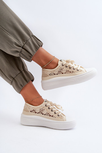 Ar mežģīnēm sieviešu puszābaki Lee Cooper LCW-23-44-1620 smilšu krāsas 2