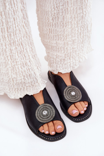 Spīdīgi Sieviešu basenes Ozdobnym Detalem S.Barski KV51-012 Melns