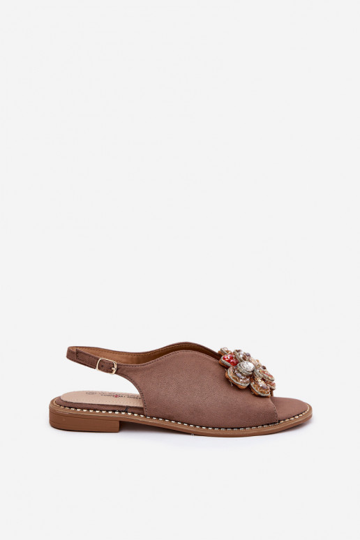 Sieviešu basenes ar platiem papēžiem ar ornamentiem S.Barski KV27-001 smilšu krāsas