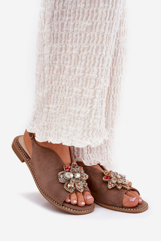 Sieviešu basenes ar platiem papēžiem ar ornamentiem S.Barski KV27-001 smilšu krāsas