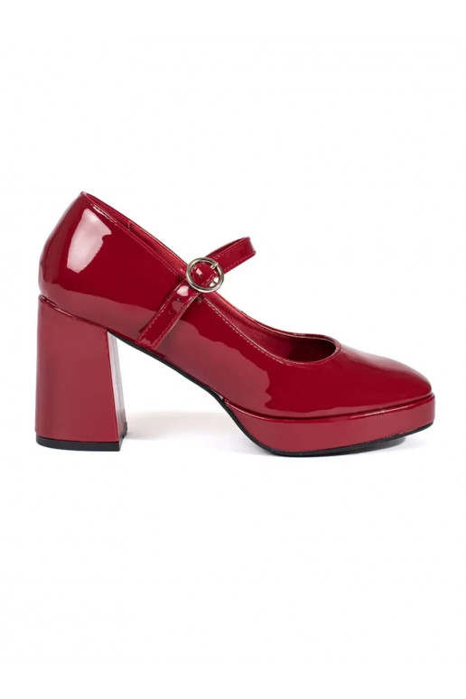 Sieviešu sarkanas lakotas kedas ar papēdi un sprādzi