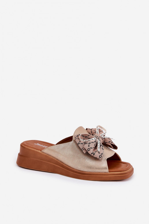 sieviešu čības  ar bantītēm Zelta krāsas Moonzella