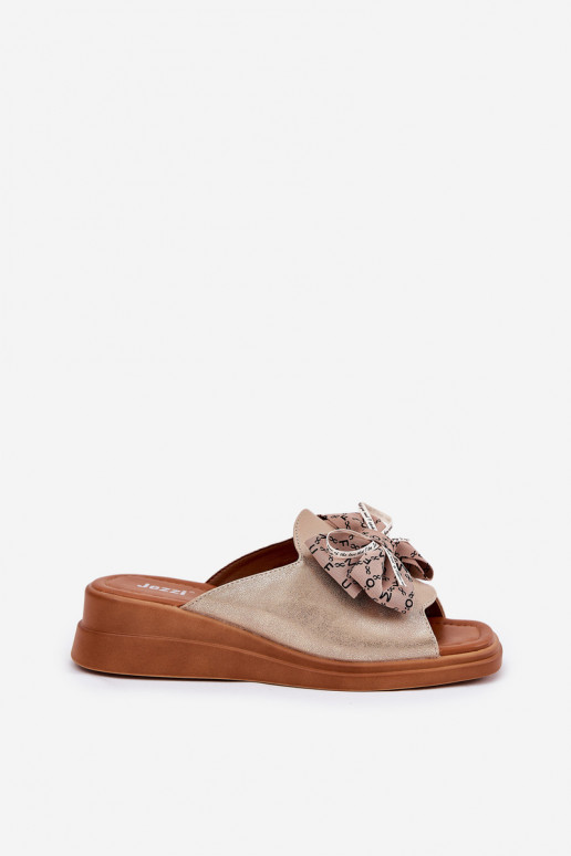 sieviešu čības  ar bantītēm Zelta krāsas Moonzella