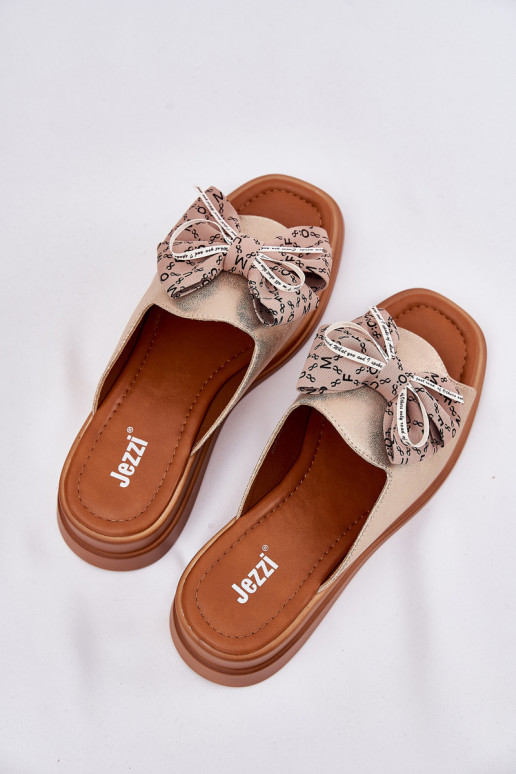 sieviešu čības  ar bantītēm Zelta krāsas Moonzella