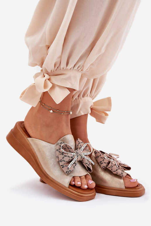 sieviešu čības  ar bantītēm Zelta krāsas Moonzella