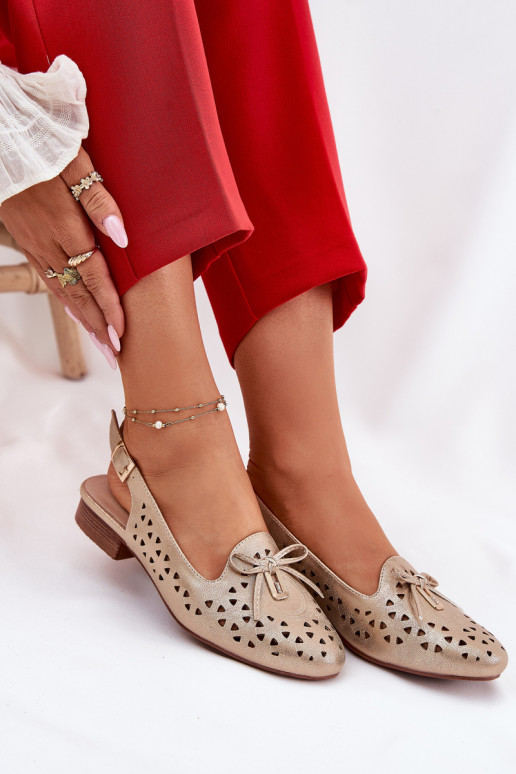 Ažūra balerīnas Apavi ar spicu purngalu Zelta krāsas Navinnia Ažūra balerīnas Apavi ar spicu purngalu Zelta krāsas Navinnia