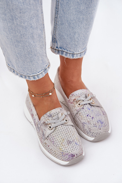 zamšādas apavi no dabīgas ādas ar platformu Artiker 56C2104 Pelēkas krāsas