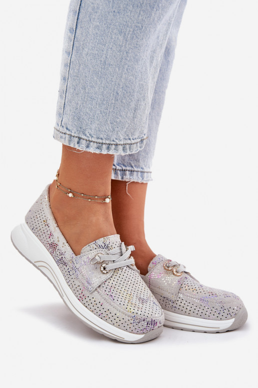 zamšādas apavi no dabīgas ādas ar platformu Artiker 56C2104 Pelēkas krāsas