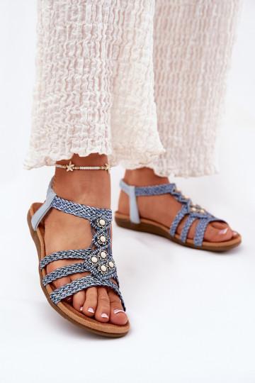 sandales  zempapēžu Z Plecionymi Paskami Artiker 56C1325 Zilas krāsas