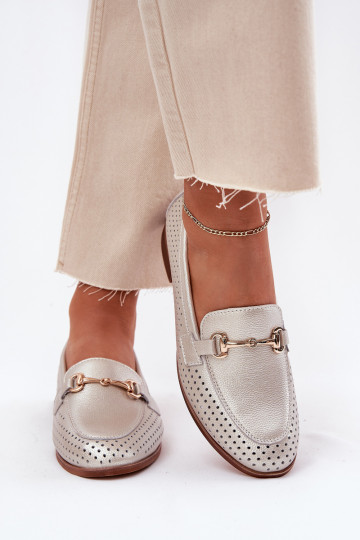 sieviešu mokasīni ar ornamentiem ar platiem papēžiem S.Barski LR51-594 Sudraba krāsas 2