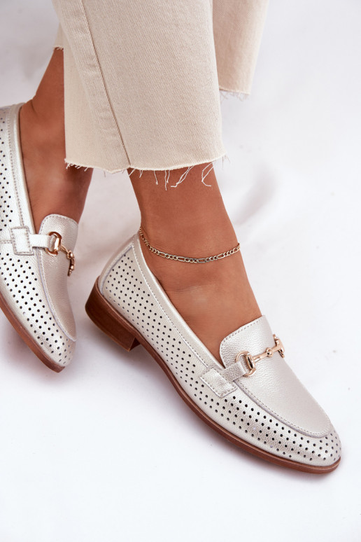   sieviešu mokasīni ar ornamentiem ar platiem papēžiem S.Barski LR51-594 Sudraba krāsas