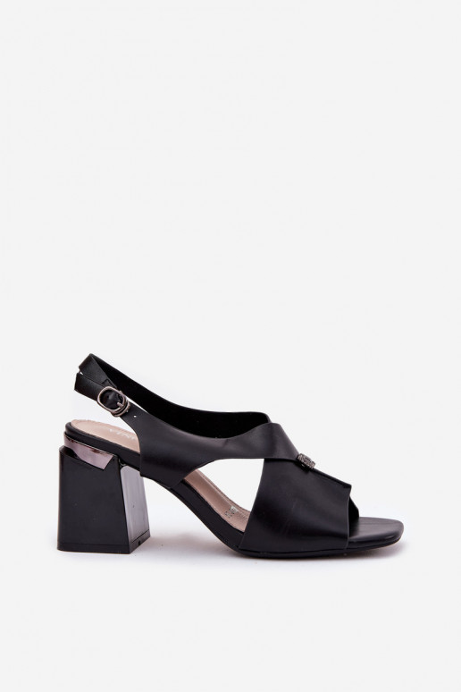 Eleganta stila sieviešu augstpapēžu sandales, Vinceza 62238, melnas krāsā