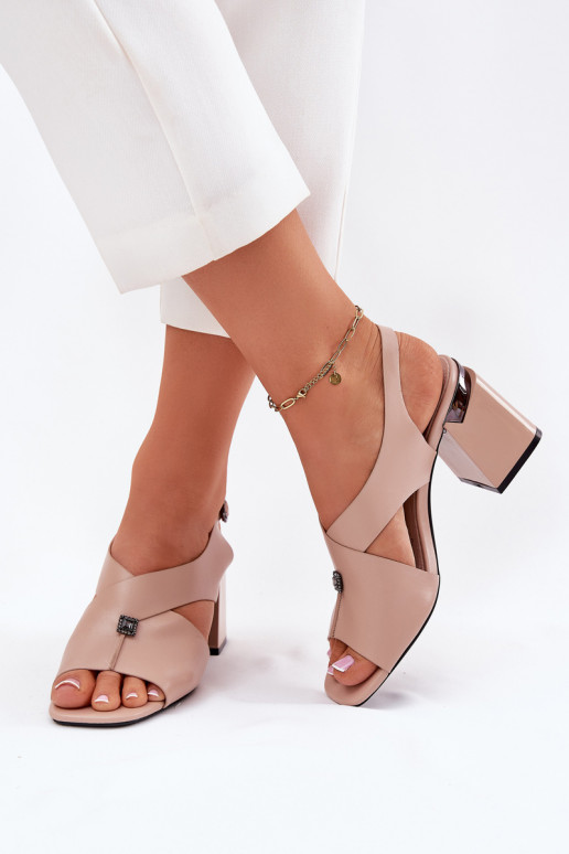 Eleganta stila sieviešu augstpapēžu sandales, Vinceza 62238, smilšu krāsā