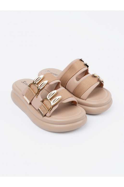 Čības ze mi klamrami ar platformu beż