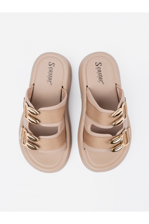 Čības ze mi klamrami ar platformu beż