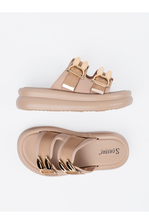 Čības ze mi klamrami ar platformu beż