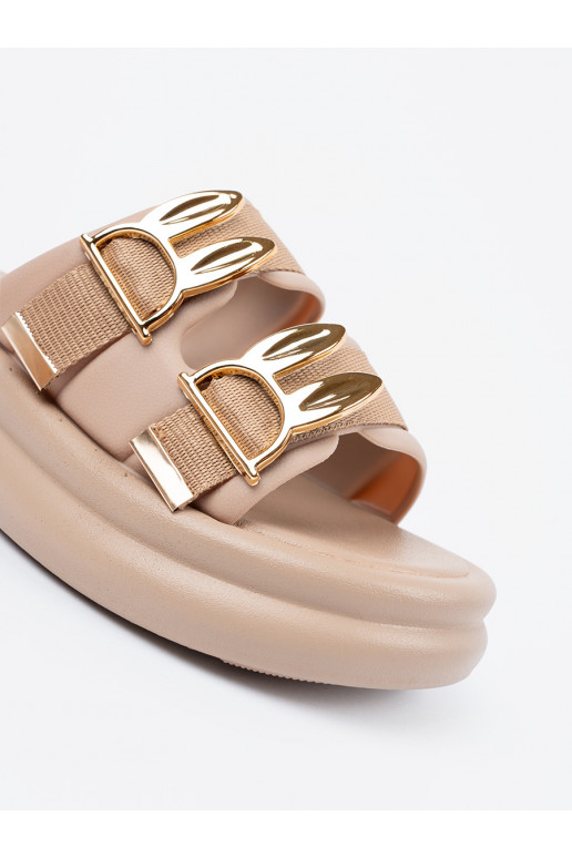 Čības ze mi klamrami ar platformu beż