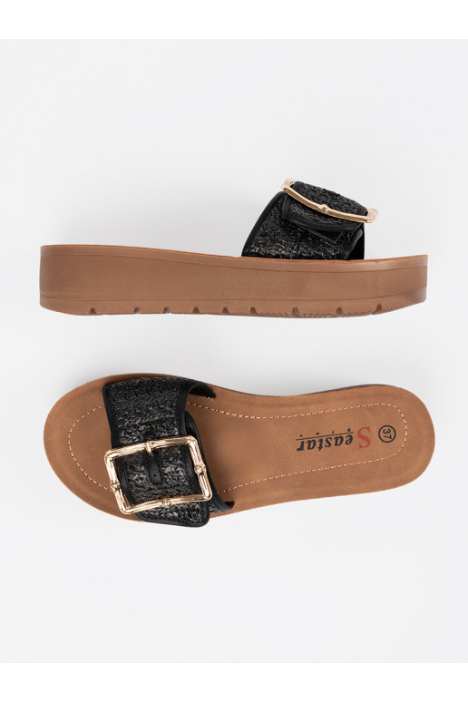 Čības Melnas krāsas zdobione złotą klamrą Čības Melnas krāsas zdobione złotą klamrą