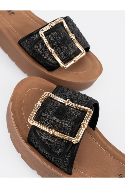 Čības Melnas krāsas zdobione złotą klamrą Čības Melnas krāsas zdobione złotą klamrą