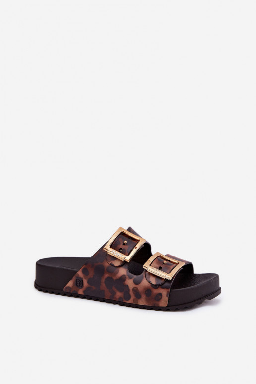 sieviešu čības ar sprādzēm ar leoparda kažokādas rakstu  RR285059 brūnas krāsas  sieviešu čības ar sprādzēm ar leoparda kažokādas rakstu  RR285059 brūnas krāsas