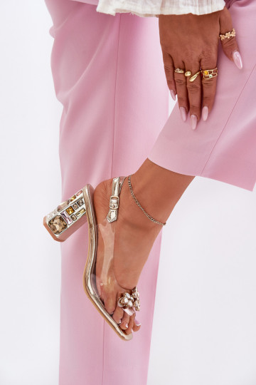 sandales ar papēdi ar mirdzošiem spīdumiem Vinceza 70110 Zelta krāsas