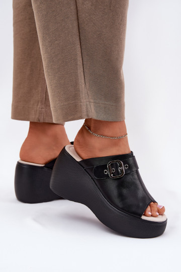 Čibas no dabīgas ādas  ar platformu I Koturnie ar sprādzēm S.Barski LR51-542 Melns