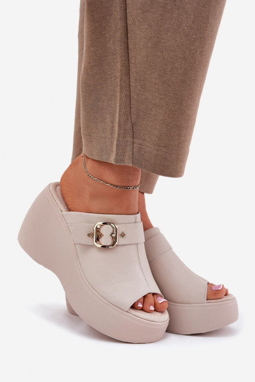 Čibas no dabīgas ādas  ar platformu I Koturnie ar sprādzēm S.Barski LR51-542 smilšu krāsas