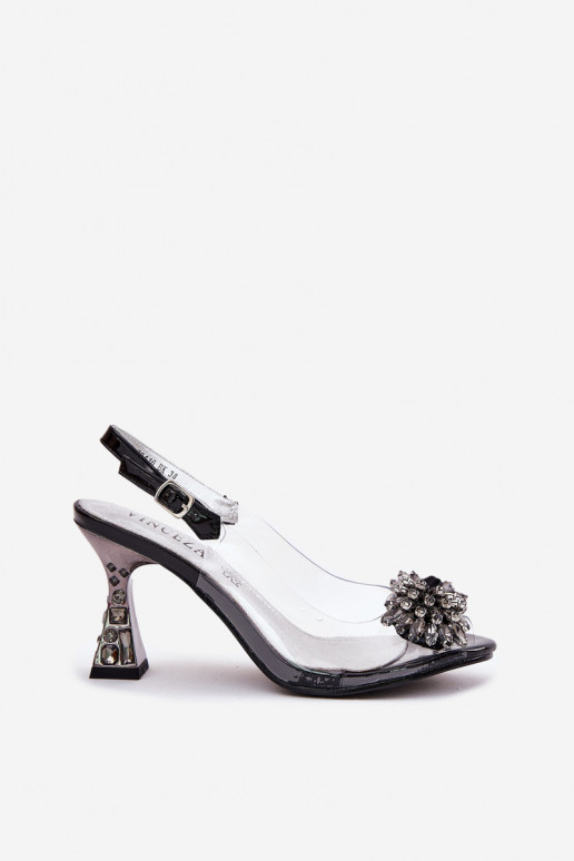  Elegantas augstpapēžu sandales ar mirdzošiem spīdumiem Vinceza 70116 Melns