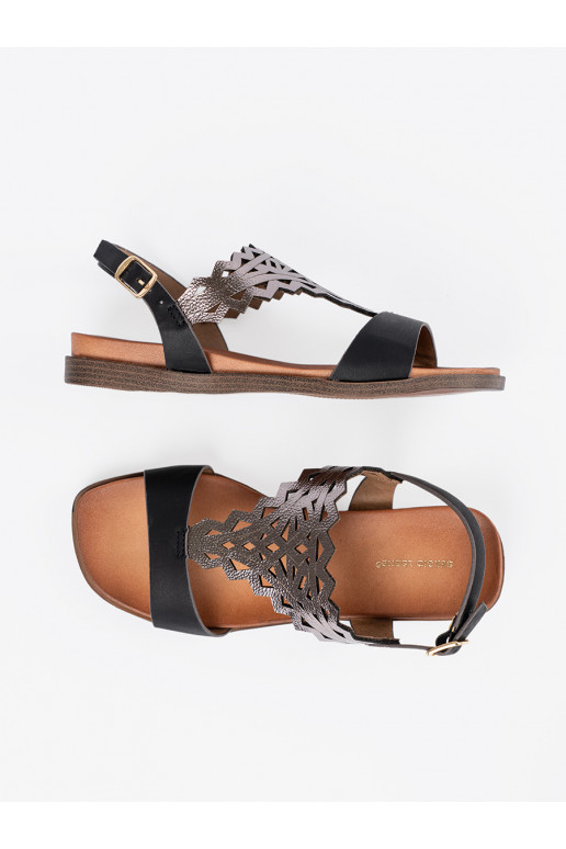 sandales Melnas krāsas z ażurowymi zdobieniami